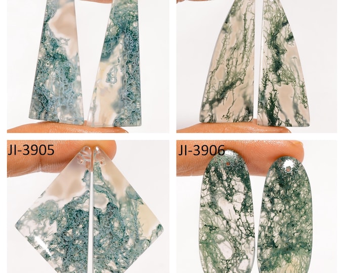 Natural Moss Agate Fancy Shape Front Drilled Smooth Cabochon Matching Pairs, Semi-Precious Gemstones For Jewelry Making