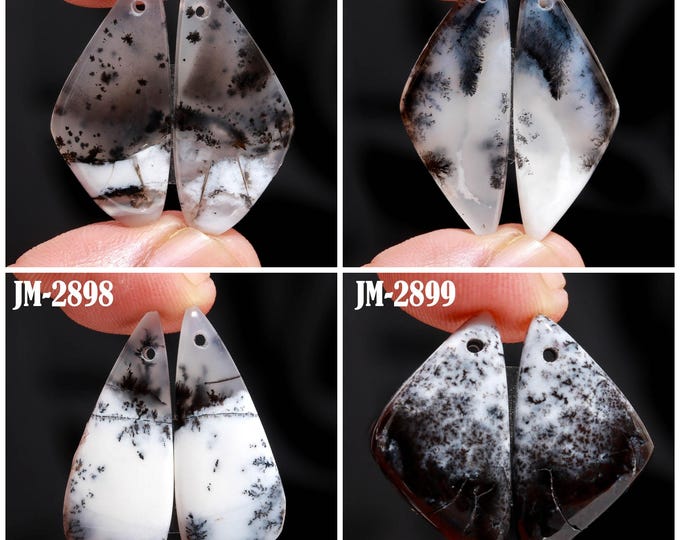 Natural Dendrite Agate Fancy Shape Front Drilled Smooth Cabochon Matching Pairs, Semi-Precious Gemstones For Jewelry Making