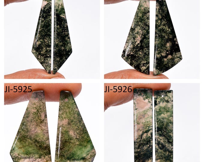 Natural Moss Agate Fancy Shape Front Drilled Smooth Cabochon Matching Pairs, Semi-Precious Gemstones For Jewelry Making