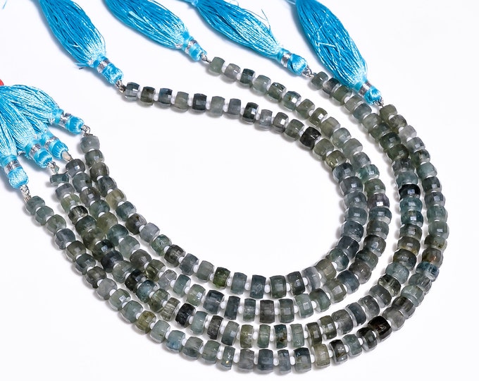 Moss Aquamarine Faceted Center Drilled Tire Shape Graduated Size 5.50mm to 6.75mm, Semi-Precious Gemstones For Jewelry Making