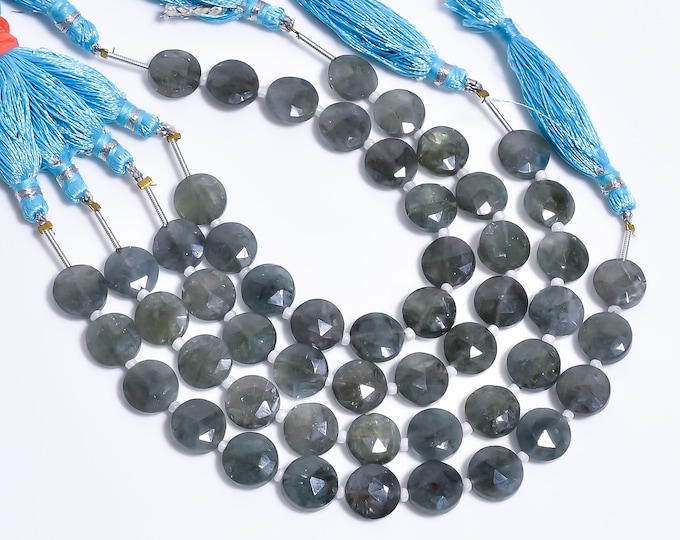 Moss Aquamarine Faceted Center Drilled Coin Shape 10.25mm, Semi-Precious Gemstones For Jewelry Making
