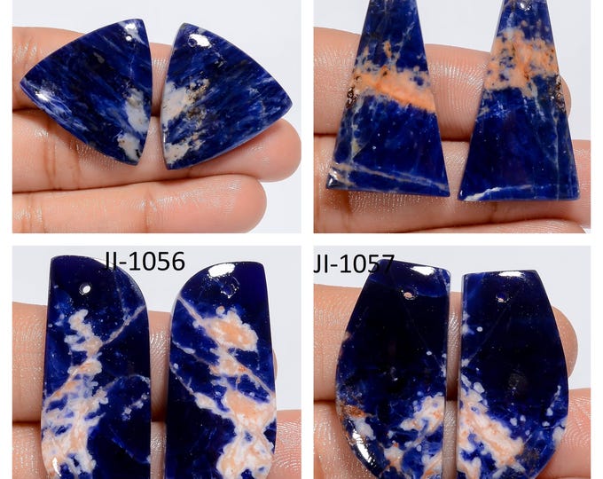 Natural Sodalite Fancy Shape Front Drilled Smooth Cabochon Matching Pairs, Semi-Precious Gemstones For Jewelry Making