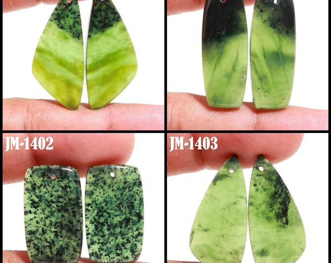 Natural Serpentine Fancy Shape Front Drilled Smooth Cabochon Matching Pairs, Semi-Precious Gemstones For Jewelry Making