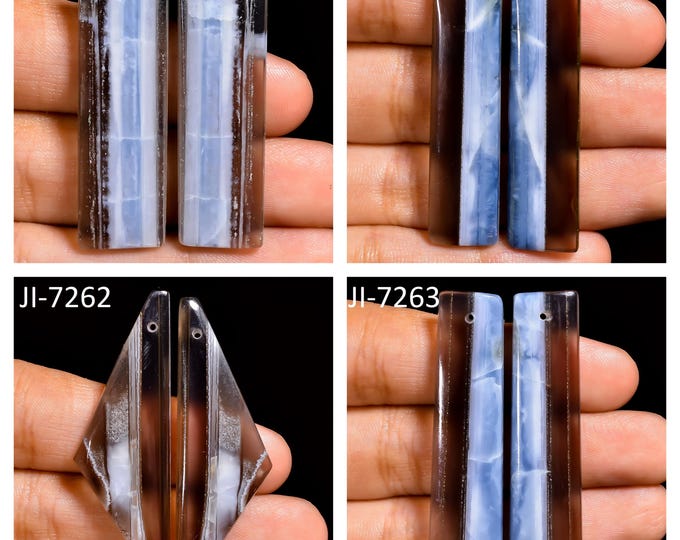 Natural Owyhee Blue Opal Fancy Shape Front Drilled Smooth Cabochon Matching Pairs, Semi-Precious Gemstones For Jewelry Making