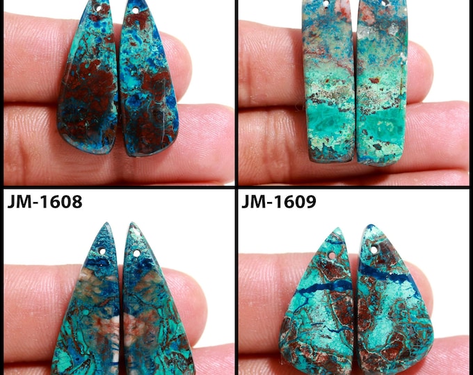 Natural Azurite Fancy Shape Front Drilled Smooth Cabochon Matching Pairs, Semi-Precious Gemstones For Jewelry Making