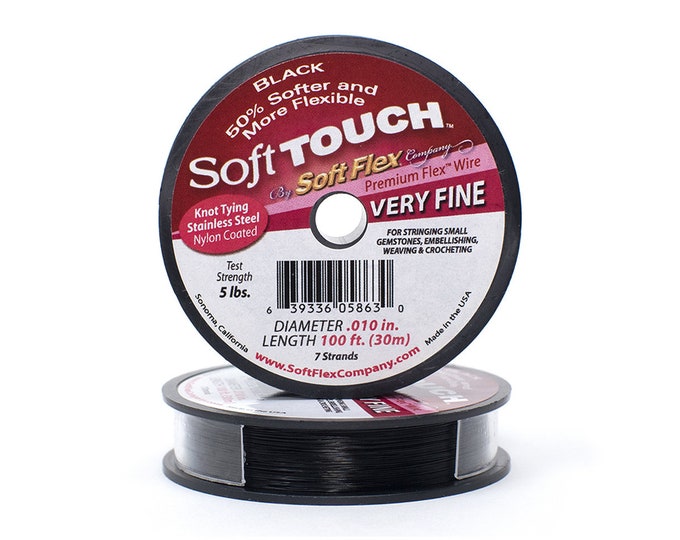 Soft Touch Black Very Fine Size Beading Wire, 100 Foot Spool For Jewelry Making
