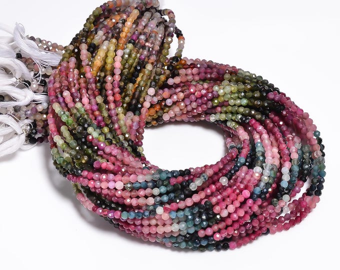 Natural Tourmaline Multi Color Faceted Center Drilled Round Shape 3.20mm, Semi-Precious Gemstones For Jewelry Making