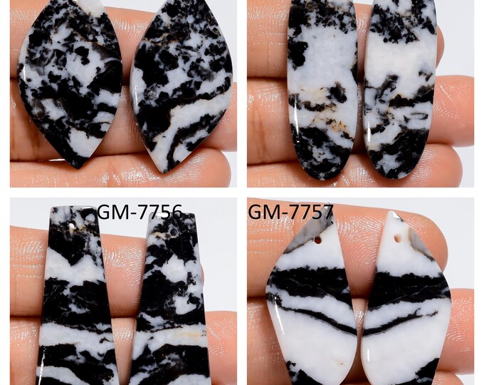Natural Zebra Jasper Fancy Shape Front Drilled Smooth Cabochon Matching Pairs, Semi-Precious Gemstones For Jewelry Making