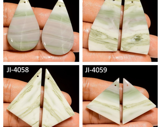 Natural Serpentine Fancy Shape Front Drilled Smooth Cabochon Matching Pairs, Semi-Precious Gemstones For Jewelry Making