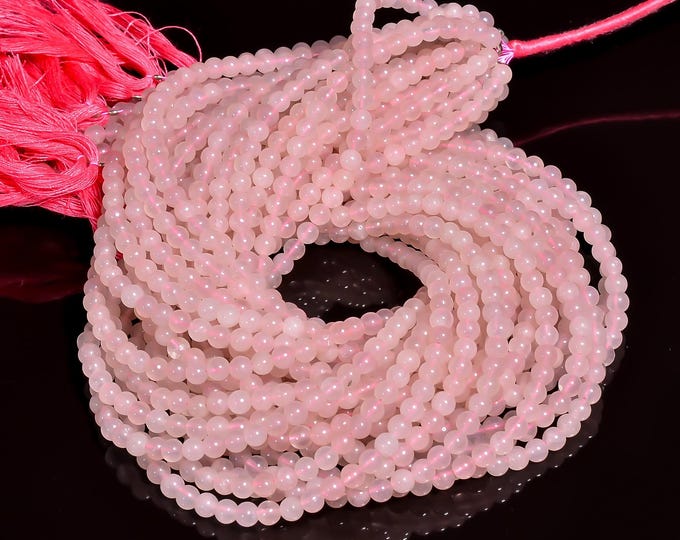 Natural Rose Quartz Non-Faceted Smooth Center Drilled Round Shape 4.50mm, Semi-Precious Gemstones For Jewelry Making