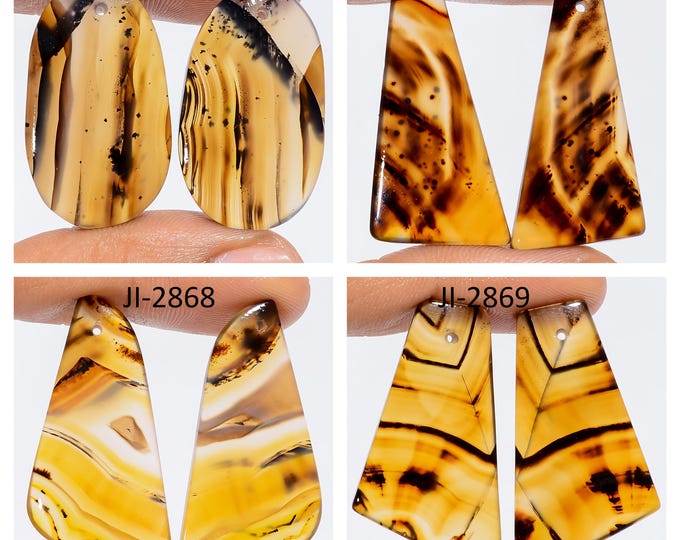 Natural Montana Agate Fancy Shape Front Drilled Smooth Cabochon Matching Pairs, Semi-Precious Gemstones For Jewelry Making