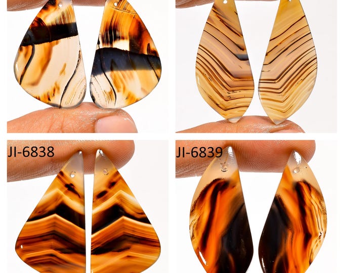 Natural Montana Agate Fancy Shape Front Drilled Smooth Cabochon Matching Pairs, Semi-Precious Gemstones For Jewelry Making