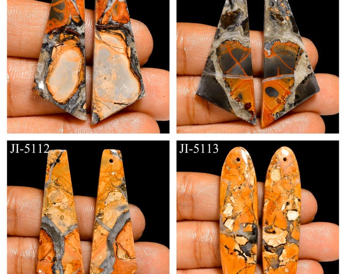 Natural Maligano Jasper Fancy Shape Front Drilled Smooth Cabochon Matching Pairs, Semi-Precious Gemstones For Jewelry Making