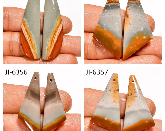 Natural Polychrome Jasper Fancy Shape Front Drilled Smooth Cabochon Matching Pairs, Semi-Precious Gemstones For Jewelry Making