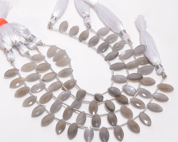 Gray Moonstone Faceted Side Drilled Marquise Shape Briolette 6mm x 12mm, Semi-Precious Gemstones For Jewelry Making