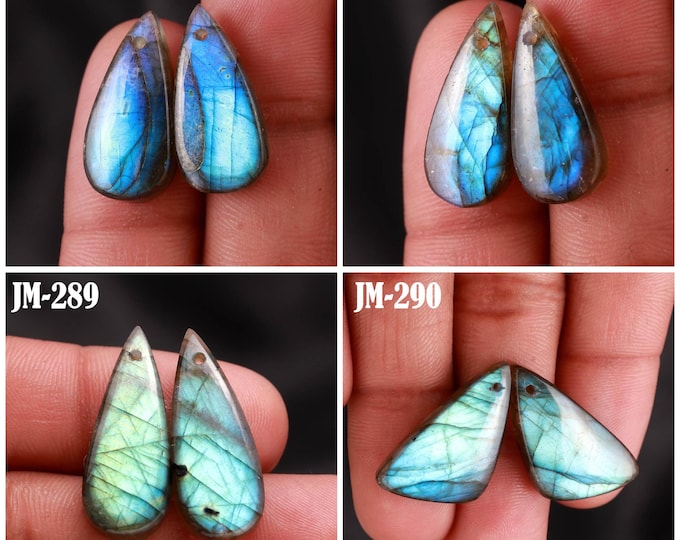 Natural Labradorite Fancy Shape Front Drilled Smooth Cabochon Matching Pairs, Semi-Precious Gemstones For Jewelry Making