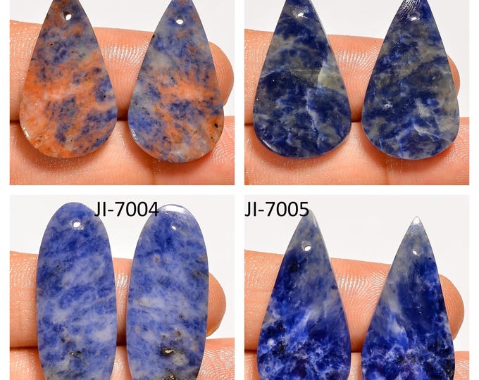 Natural Sodalite Fancy Shape Front Drilled Smooth Cabochon Matching Pairs, Semi-Precious Gemstones For Jewelry Making