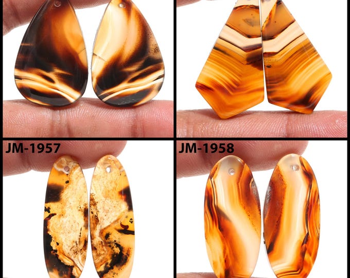 Natural Montana Agate Fancy Shape Front Drilled Smooth Cabochon Matching Pairs, Semi-Precious Gemstones For Jewelry Making
