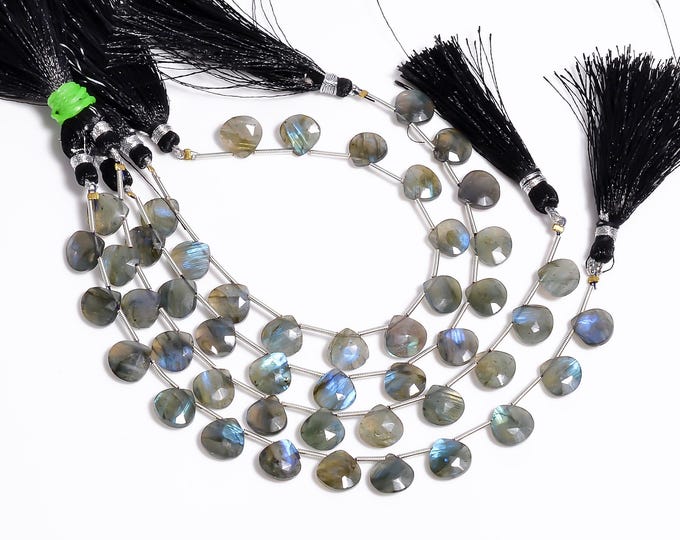 Natural Labradorite Faceted Side Drilled Heart Shape Briolette 10mm, Semi-Precious Gemstones For Jewelry Making