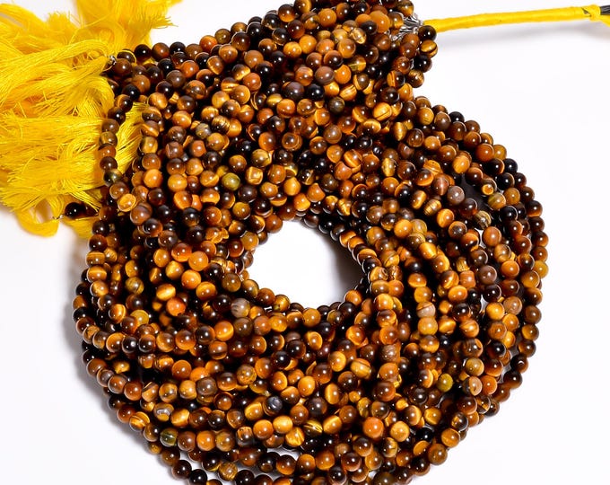 Natural Tigers Eye Non-Faceted Smooth Center Drilled Round Shape 4.85mm, Semi-Precious Gemstones For Jewelry Making