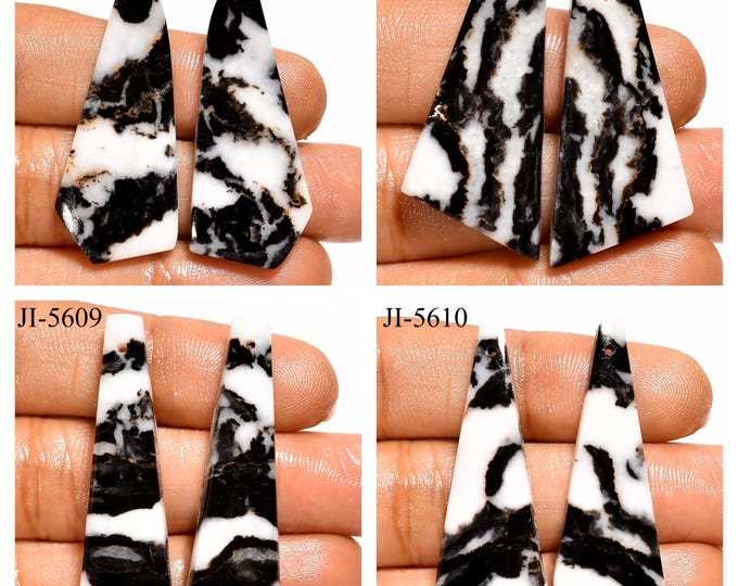 Natural Zebra Jasper Fancy Shape Front Drilled Smooth Cabochon Matching Pairs, Semi-Precious Gemstones For Jewelry Making