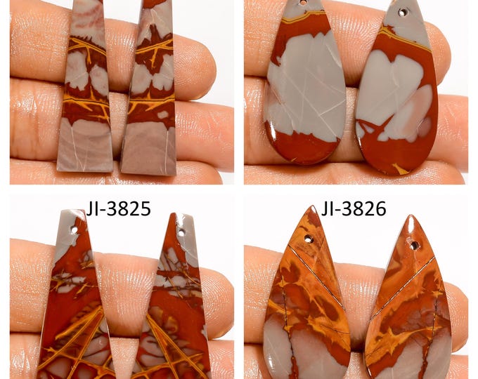 Natural Noreena Jasper Fancy Shape Front Drilled Smooth Cabochon Matching Pairs, Semi-Precious Gemstones For Jewelry Making