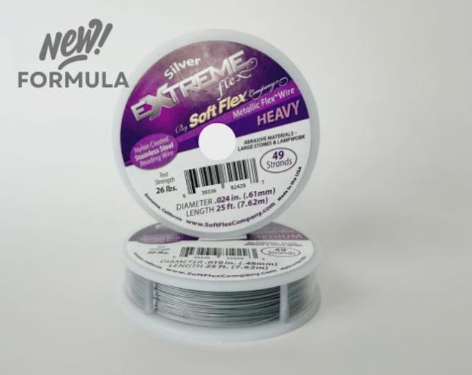 Soft Flex Silver Color Heavy .024 Inch Diameter Size, 49 Strands Beading Wire, 25 Foot Spool For Jewelry Making