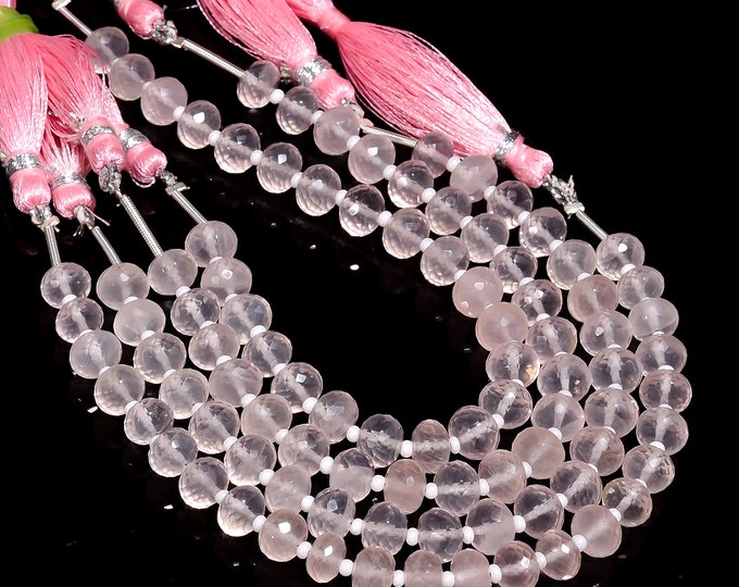 Rose Quartz Faceted Center Drilled Rondelle Shape 7.25mm, Semi-Precious Gemstones For Jewelry Making