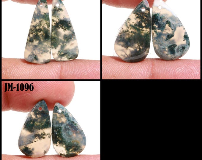 Natural Moss Agate Fancy Shape Front Drilled Smooth Cabochon Matching Pairs, Semi-Precious Gemstones For Jewelry Making