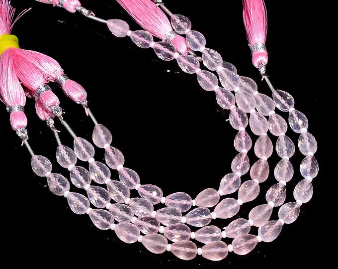 Natural Rose Quartz Faceted Center Drilled Teardrop Shape 6mm x 8mm, Semi-Precious Gemstones For Jewelry Making