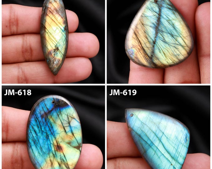 Natural Labradorite Fancy Shape Front Drilled Smooth Cabochon Single Pieces, Semi-Precious Gemstones For Jewelry Making