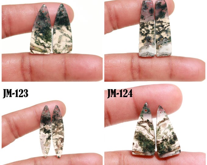 Natural Moss Agate Fancy Shape Front Drilled Smooth Cabochon Matching Pairs, Semi-Precious Gemstones For Jewelry Making