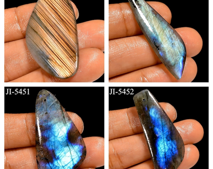 Natural Labradorite Fancy Shape Front Drilled Smooth Cabochon Single Pieces, Semi-Precious Gemstones For Jewelry Making