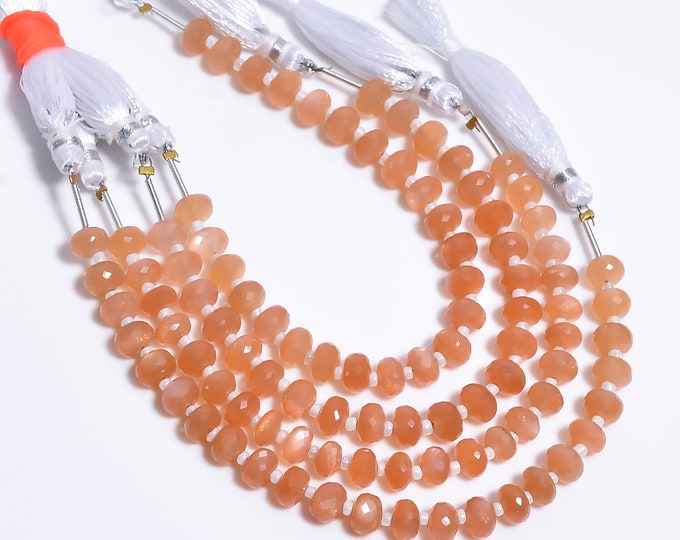 Peach Moonstone Faceted Center Drilled Rondelle Shape 7.25mm, Semi-Precious Gemstones For Jewelry Making
