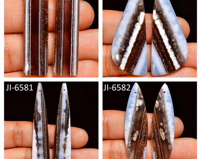 Natural Owyhee Blue Opal Fancy Shape Front Drilled Smooth Cabochon Matching Pairs, Semi-Precious Gemstones For Jewelry Making