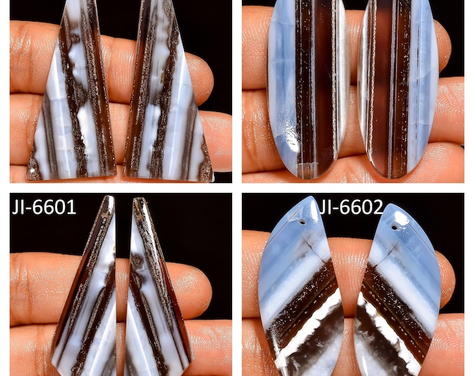 Natural Owyhee Blue Opal Fancy Shape Front Drilled Smooth Cabochon Matching Pairs, Semi-Precious Gemstones For Jewelry Making