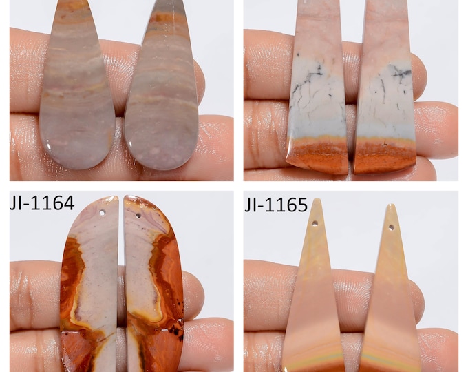 Natural Polychrome Jasper Fancy Shape Front Drilled Smooth Cabochon Matching Pairs, Semi-Precious Gemstones For Jewelry Making