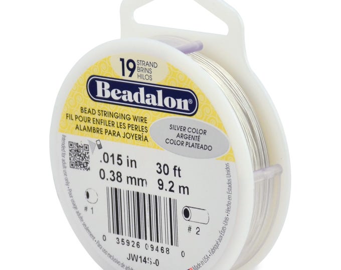 Beadalon White Color .015 Inch Diameter, 19 Strand Beading Wire, 30 Foot Spool For Jewelry Making