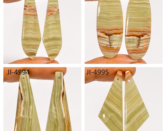 Natural Banded Calcite Fancy Shape Front Drilled Smooth Cabochon Matching Pairs, Semi-Precious Gemstones For Jewelry Making