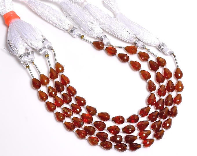 Natural Hessonite Garnet Faceted Center Drilled Teardrop Shape 6mm x 8mm, Semi-Precious Gemstones For Jewelry Making