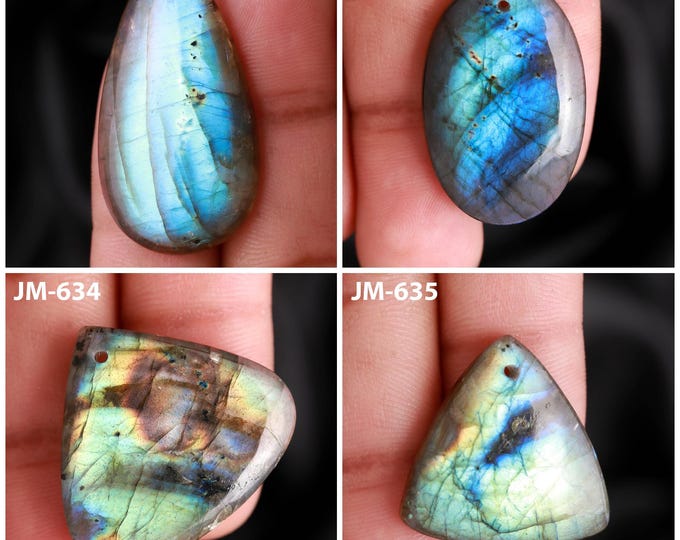 Natural Labradorite Fancy Shape Front Drilled Smooth Cabochon Single Pieces, Semi-Precious Gemstones For Jewelry Making