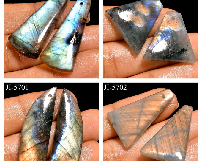 Natural Labradorite Fancy Shape Front Drilled Smooth Cabochon Matching Pairs, Semi-Precious Gemstones For Jewelry Making