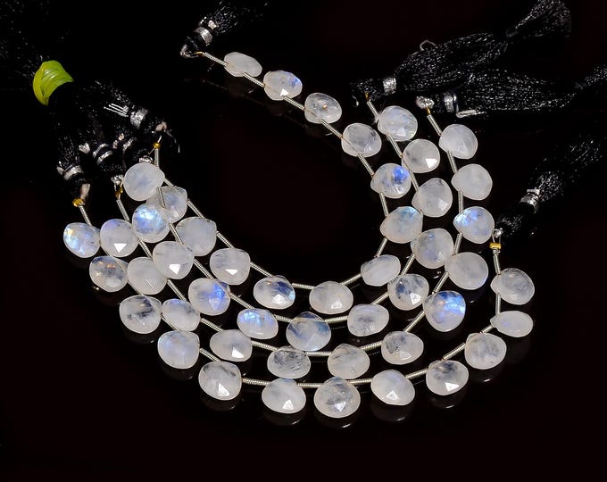 Natural Rainbow Moonstone Faceted Side Drilled Heart Shape Briolette 10mm, Semi-Precious Gemstones For Jewelry Making