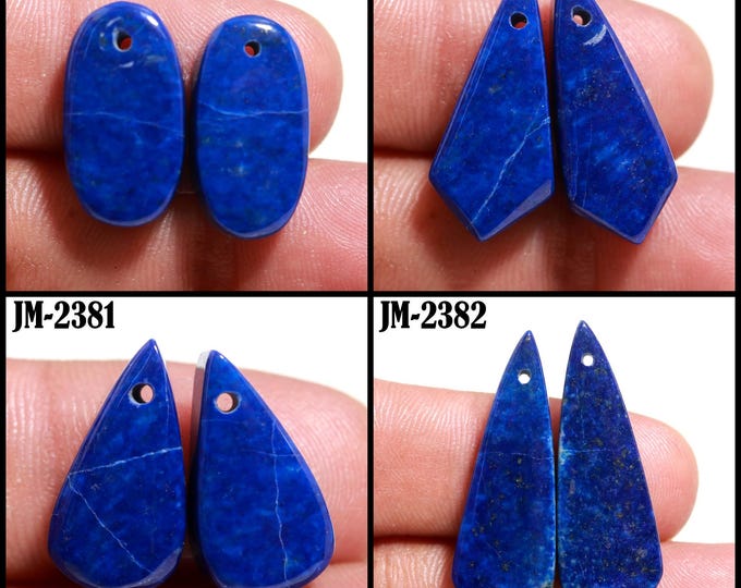 Natural Lapis Lazuli Fancy Shape Front Drilled Smooth Cabochon Matching Pairs, Semi-Precious Gemstones For Jewelry Making
