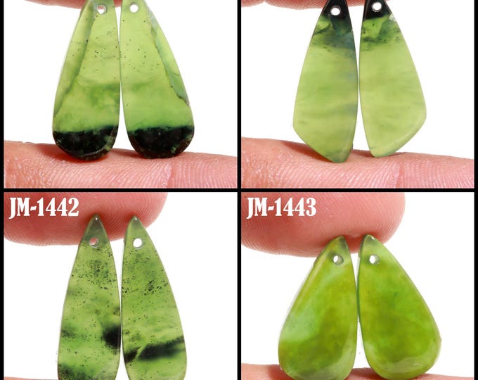 Natural Serpentine Fancy Shape Front Drilled Smooth Cabochon Matching Pairs, Semi-Precious Gemstones For Jewelry Making