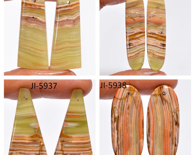 Natural Banded Calcite Fancy Shape Front Drilled Smooth Cabochon Matching Pairs, Semi-Precious Gemstones For Jewelry Making