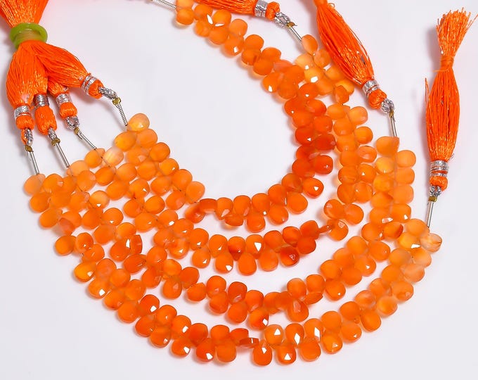 Carnelian Faceted Side Drilled Pear Shape Briolette 5mm x 7mm, Semi-Precious Gemstones For Jewelry Making