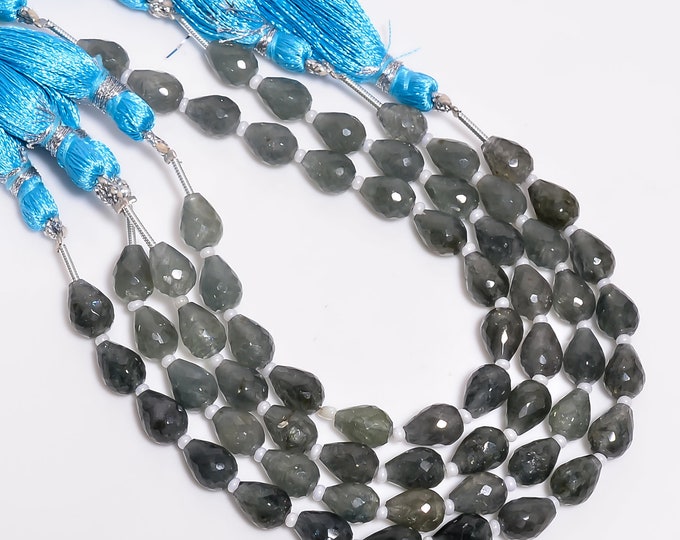 Natural Moss Aquamarine Faceted Center Drilled Teardrop Shape 6mm x 8mm, Semi-Precious Gemstones For Jewelry Making