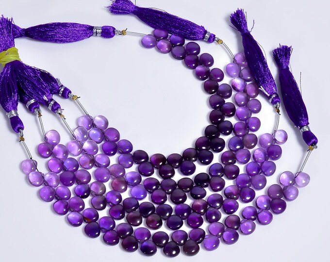 Amethyst Non-Faceted Smooth Side Drilled Heart Shape Briolette 7.75mm, Semi-Precious Gemstones For Jewelry Making