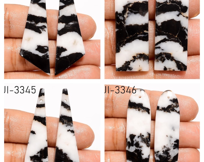 Natural Zebra Jasper Fancy Shape Front Drilled Smooth Cabochon Matching Pairs, Semi-Precious Gemstones For Jewelry Making